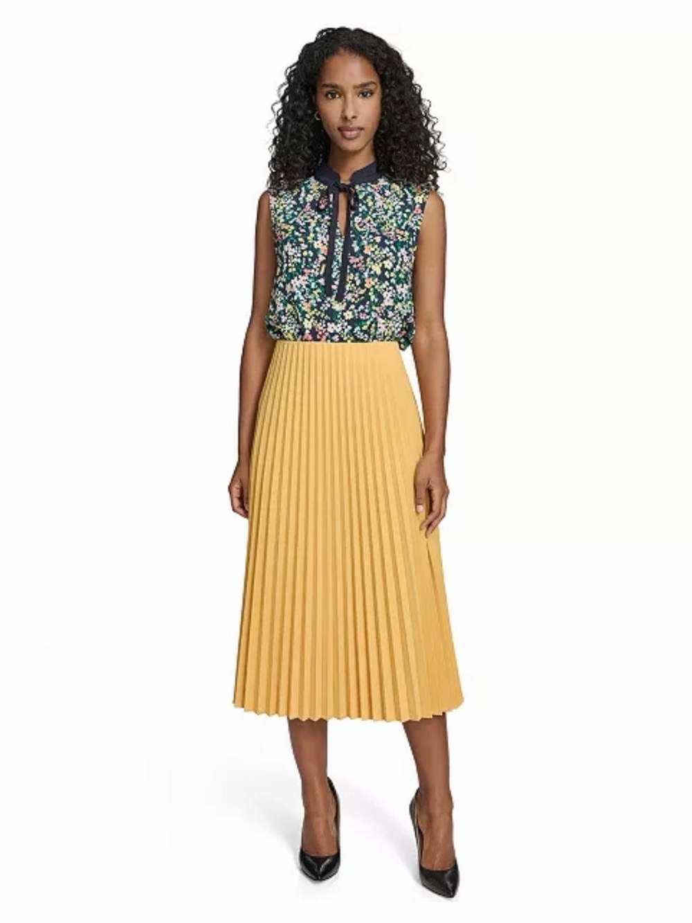 Tommy Hilfiger Yellow Pleated Midi Skirt